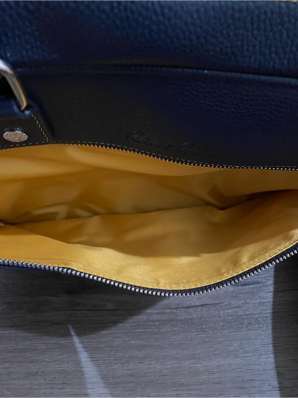 Robert Graham Navy Leather Laptop Bag with Paisley Accent